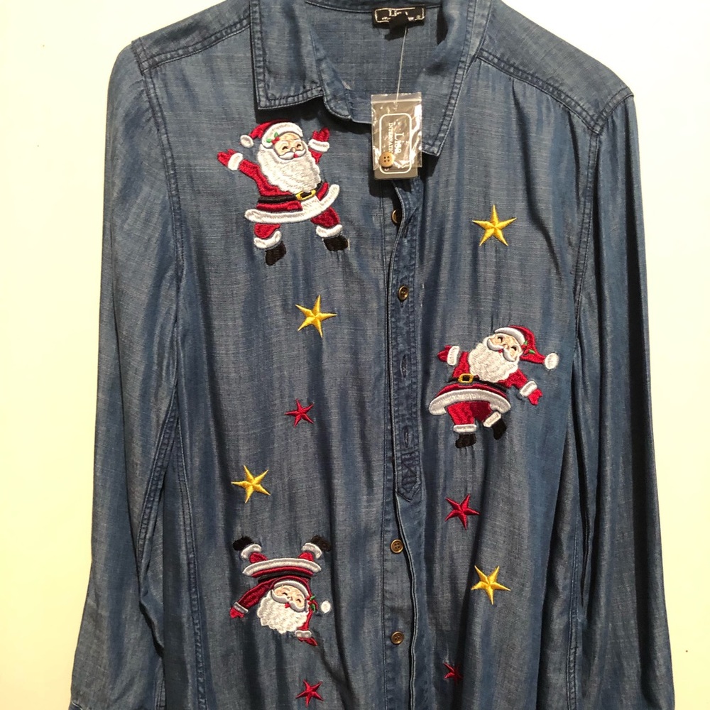 Christmas denim button down